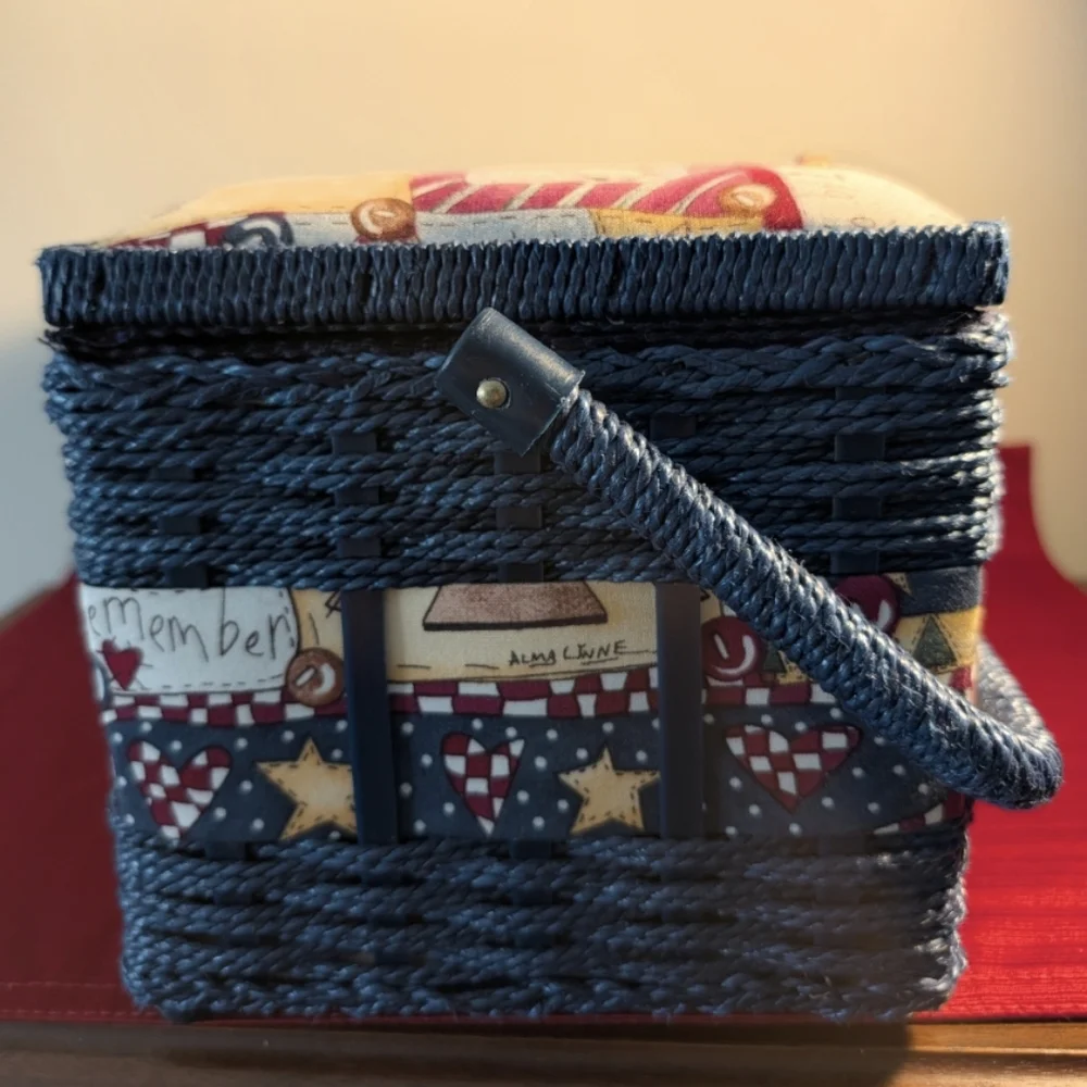Blue Sewing Basket wirh Noah's Ark Fabric